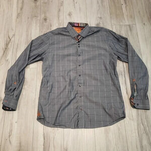 Au  Noir Mens Button Down Long Sleeve Dress Shirt,Size 4,Gray.